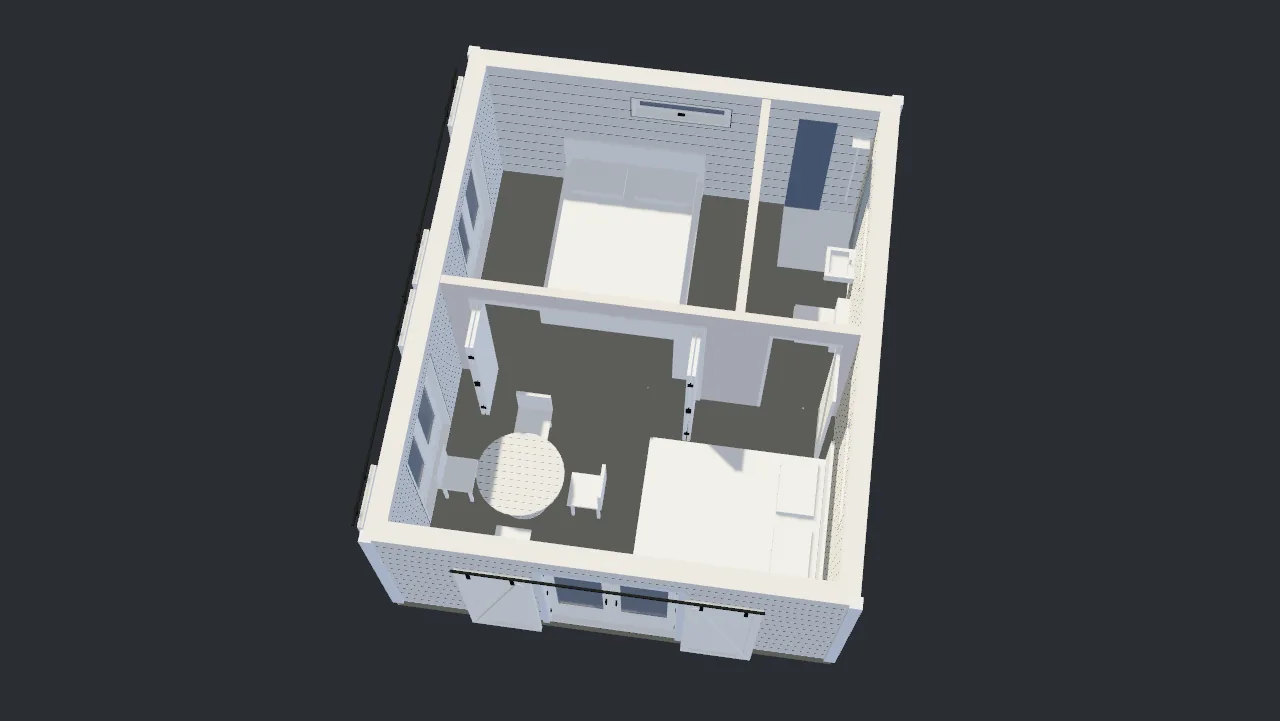 Model cutaway with the folding partition open.